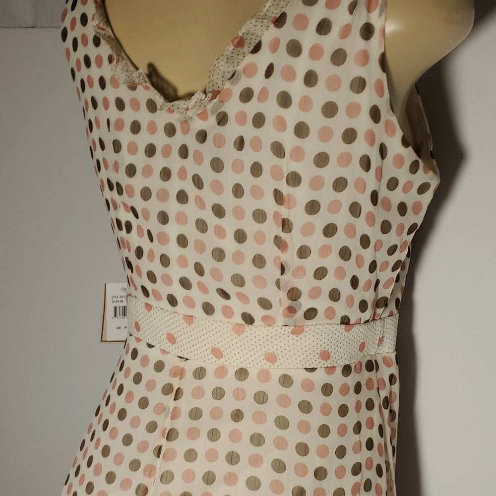 NWT Jonathan Martin Polka Dot Wrap Midi Dress Size 8 Cream Color Brown Pink Dot - Picture 6 of 12